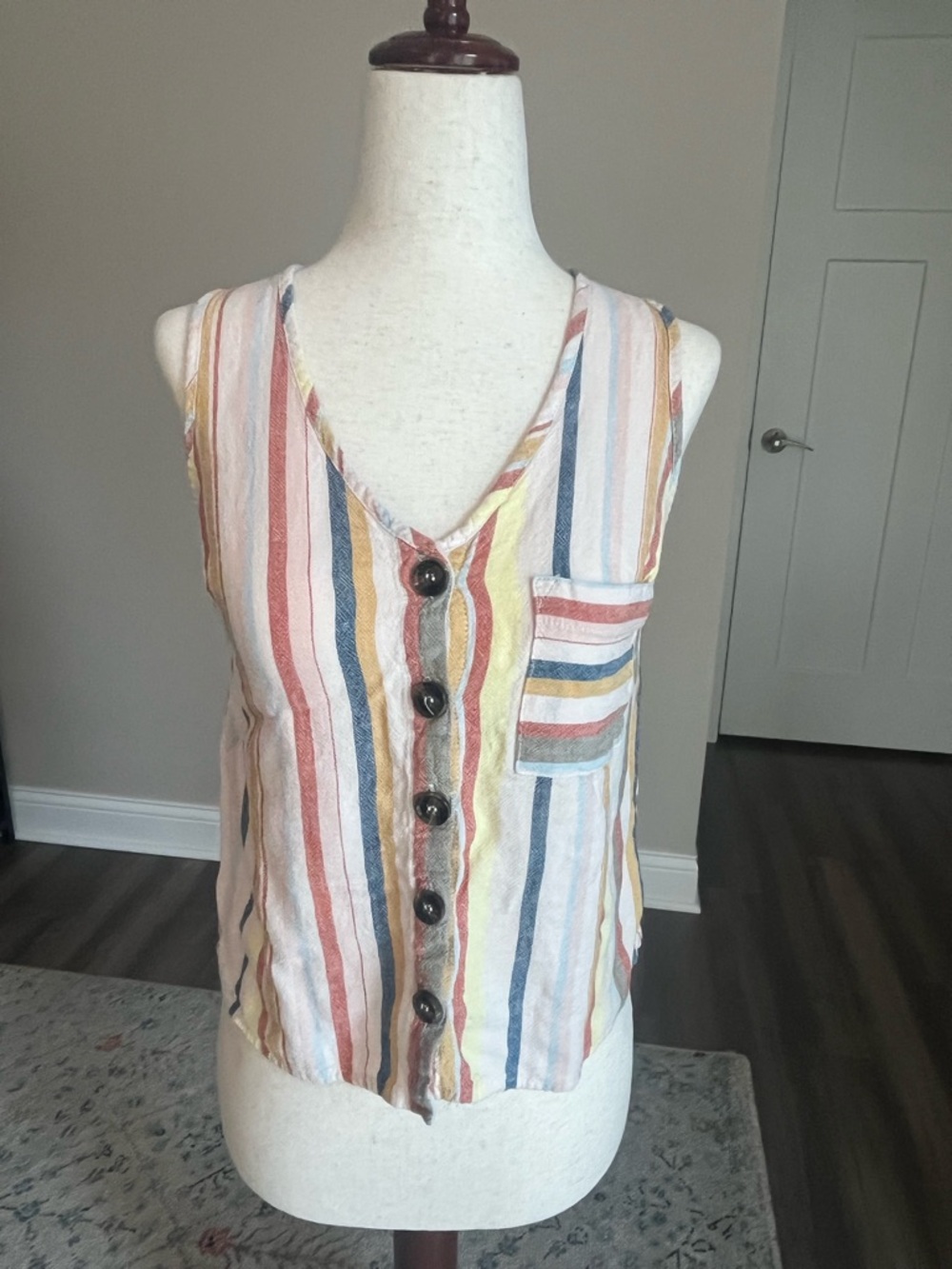 Coastal Cowgirl Striped Button-Front V-Neck Lightweight Summer Tank